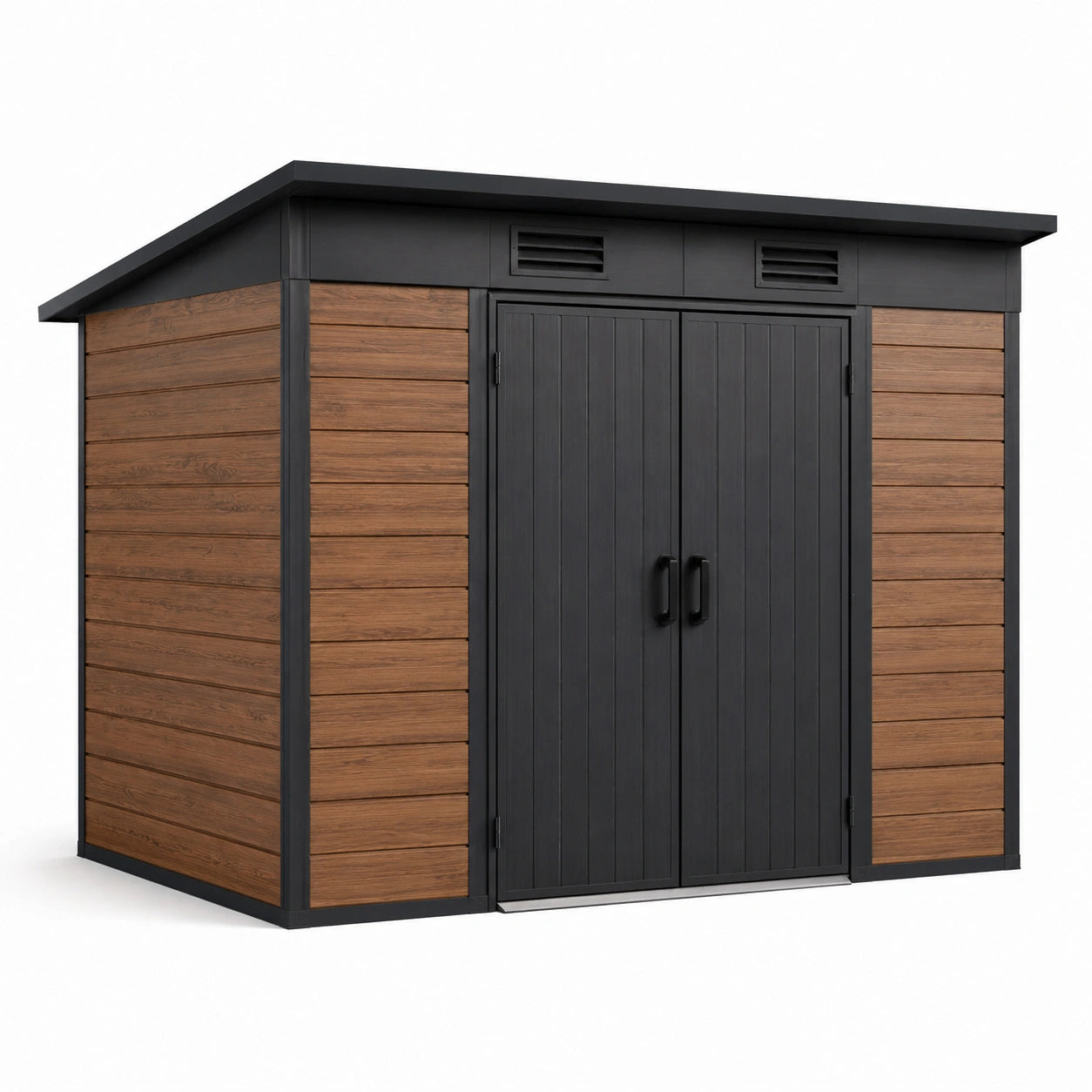 Abri de jardin en bois et métal couleur marron et noir