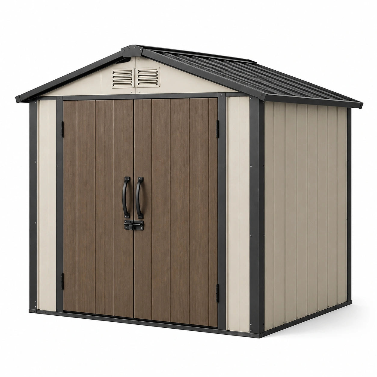 Abri de jardin en plastique avec porte en bois composite 185x152x226cm marron et beige