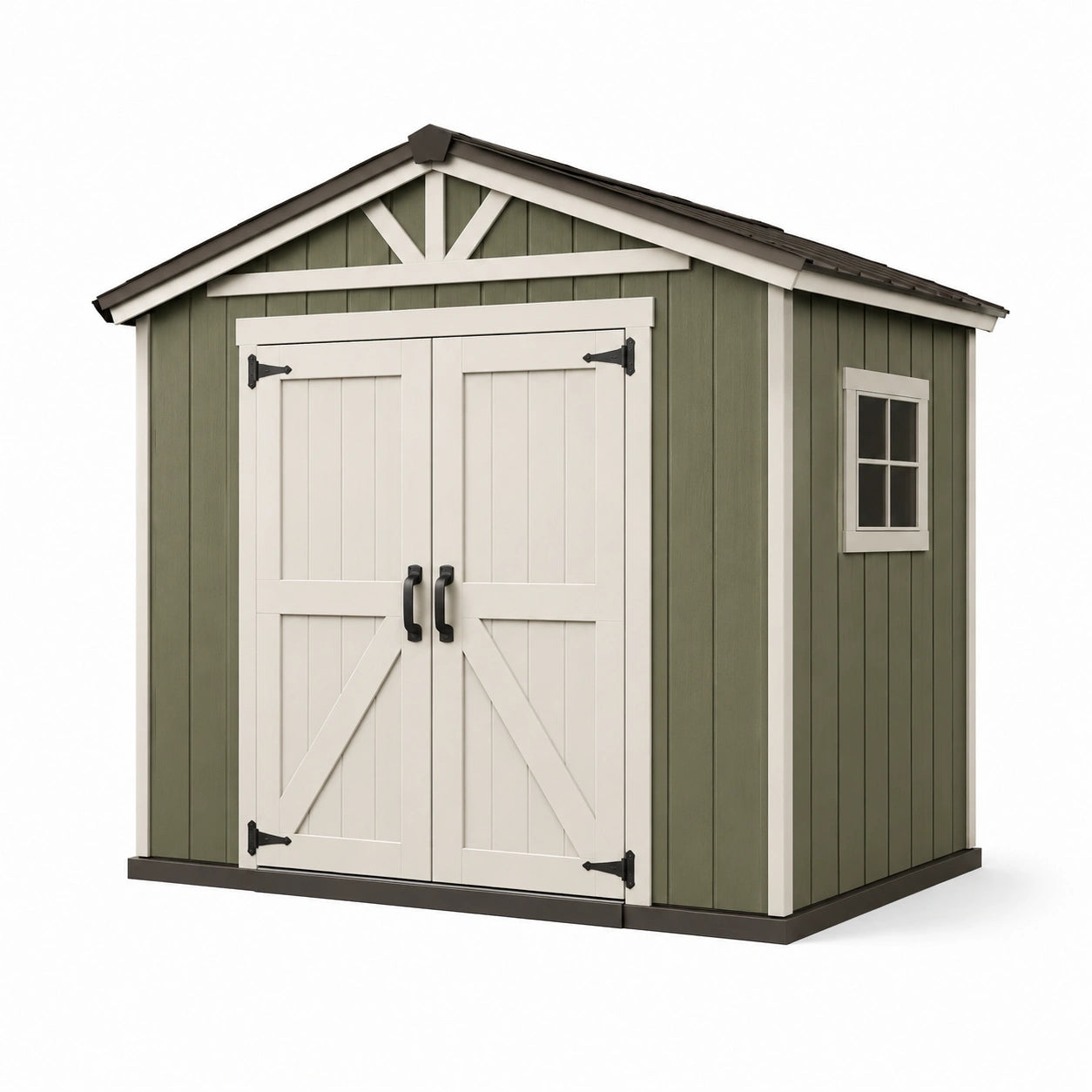 Abri de jardin en plastique vert/ivoire avec porte double et fenêtre