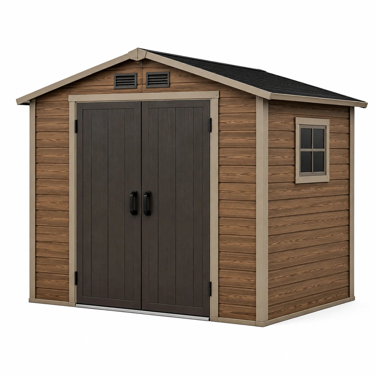Abri de jardin en bois composite avec porte double et fenêtre 255x230x211 cm brun