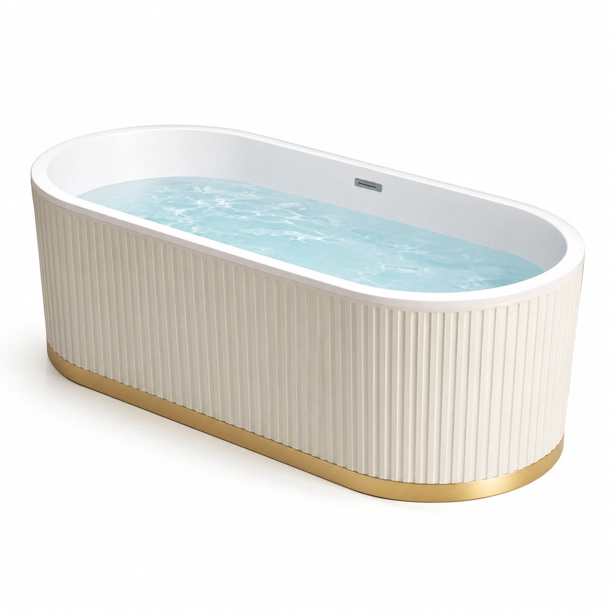 Baignoire îlot en acrylique et métal beige et doré 170x75x60 cm