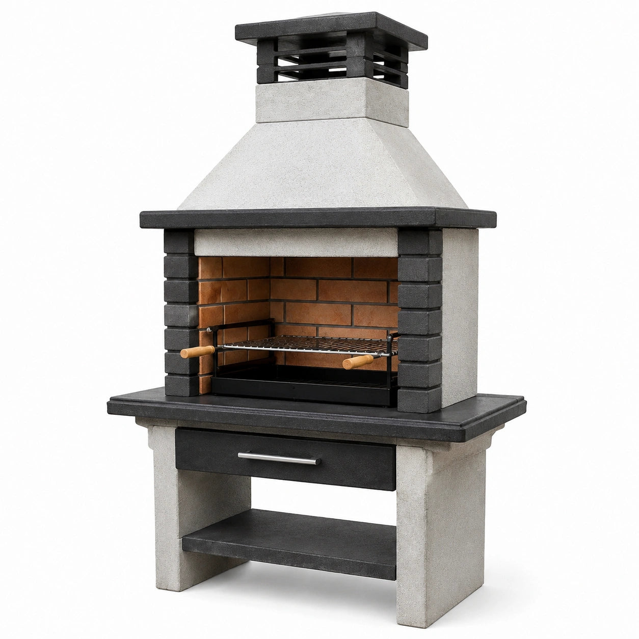 Barbecue en béton avec cheminée et grille en acier inoxydable, gris/noir