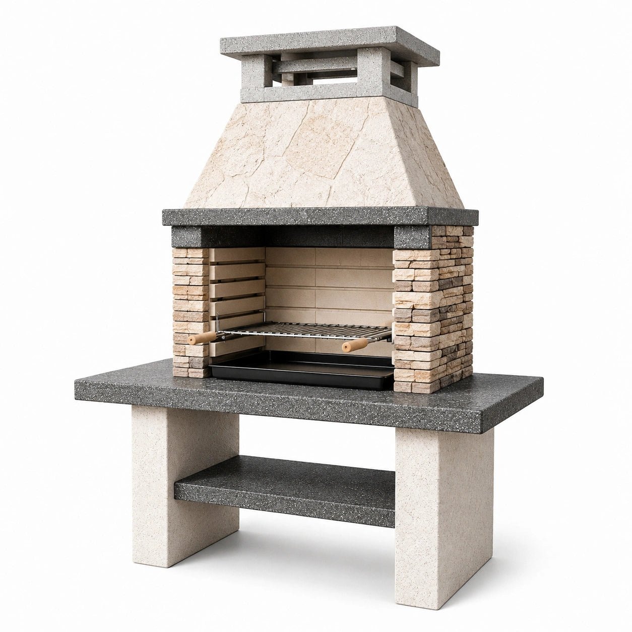 Barbecue en pierre reconstituée et béton avec grille en acier inoxydable
