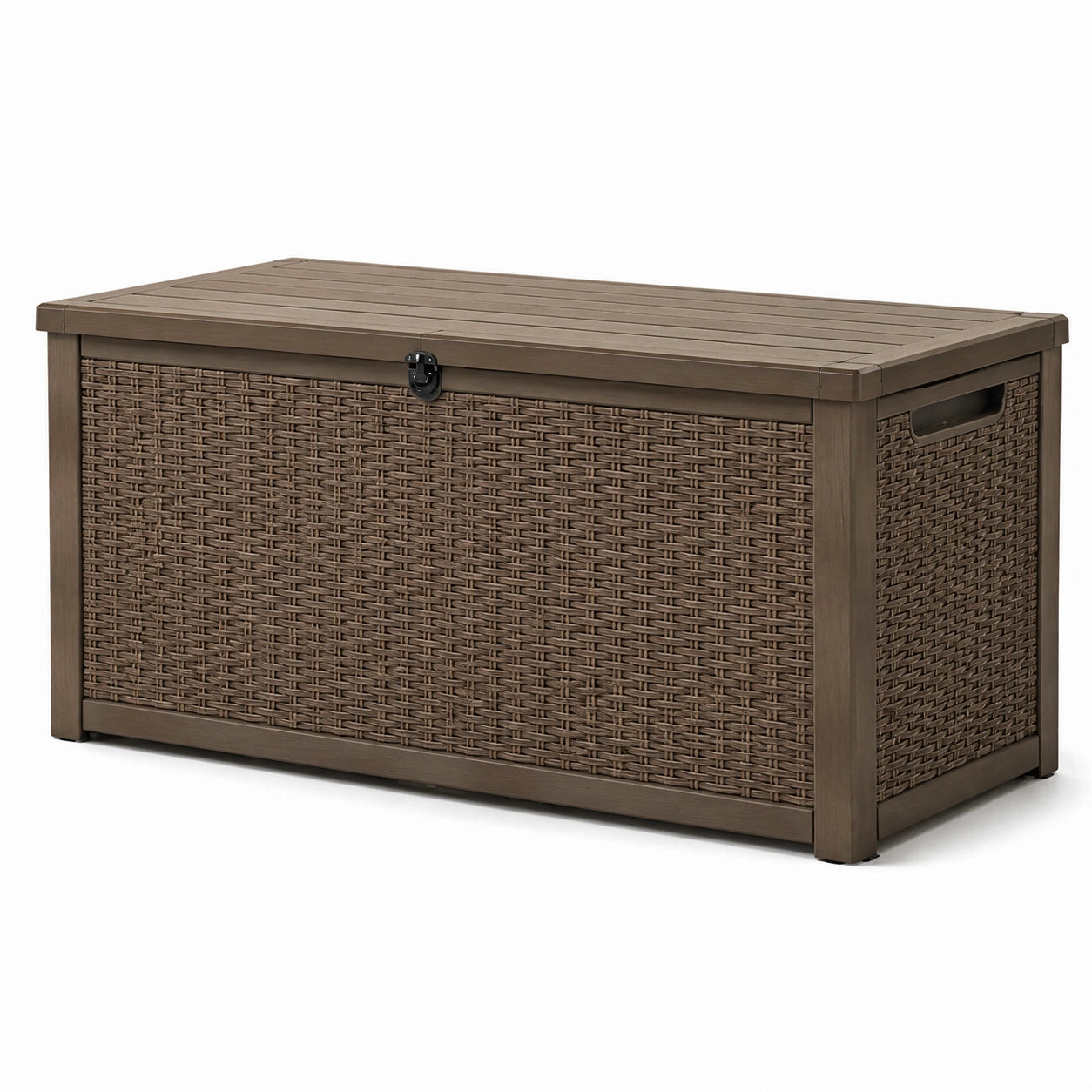 Coffre de rangement extérieur en résine tressée marron 120x55x60 cm