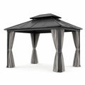 Pavillon en aluminium avec toit en acier et rideaux en polyester gris 3x4 m