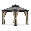 Pavillon en aluminium avec toit en acier et rideaux beiges 3x3m