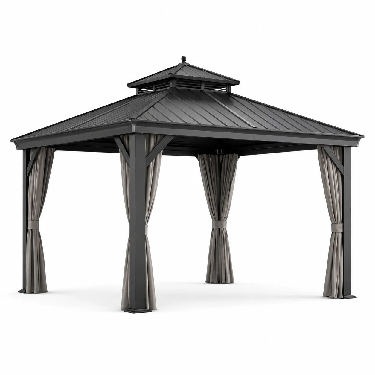 Pavillon en aluminium 3x3m avec toit en acier et rideaux en polyester