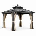 Pavillon de jardin en aluminium et acier avec rideaux 3x4m gris noir beige
