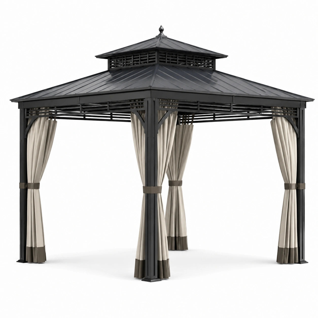 Pavillon de jardin en aluminium avec rideaux 300x300 cm gris/noir