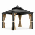 Pavillon de jardin en aluminium avec toit en acier galvanisé et rideaux en polyester beige