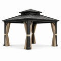 Pavillon de jardin en aluminium avec toit en acier et rideaux beige