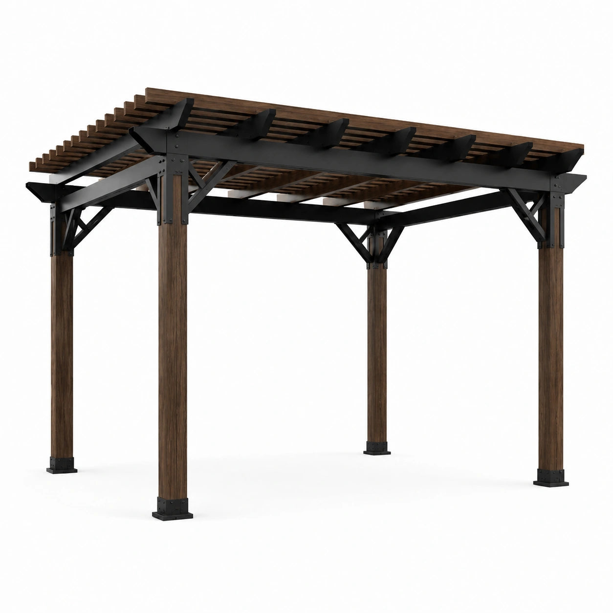 Pergola en métal et bois composite marron 3x3m