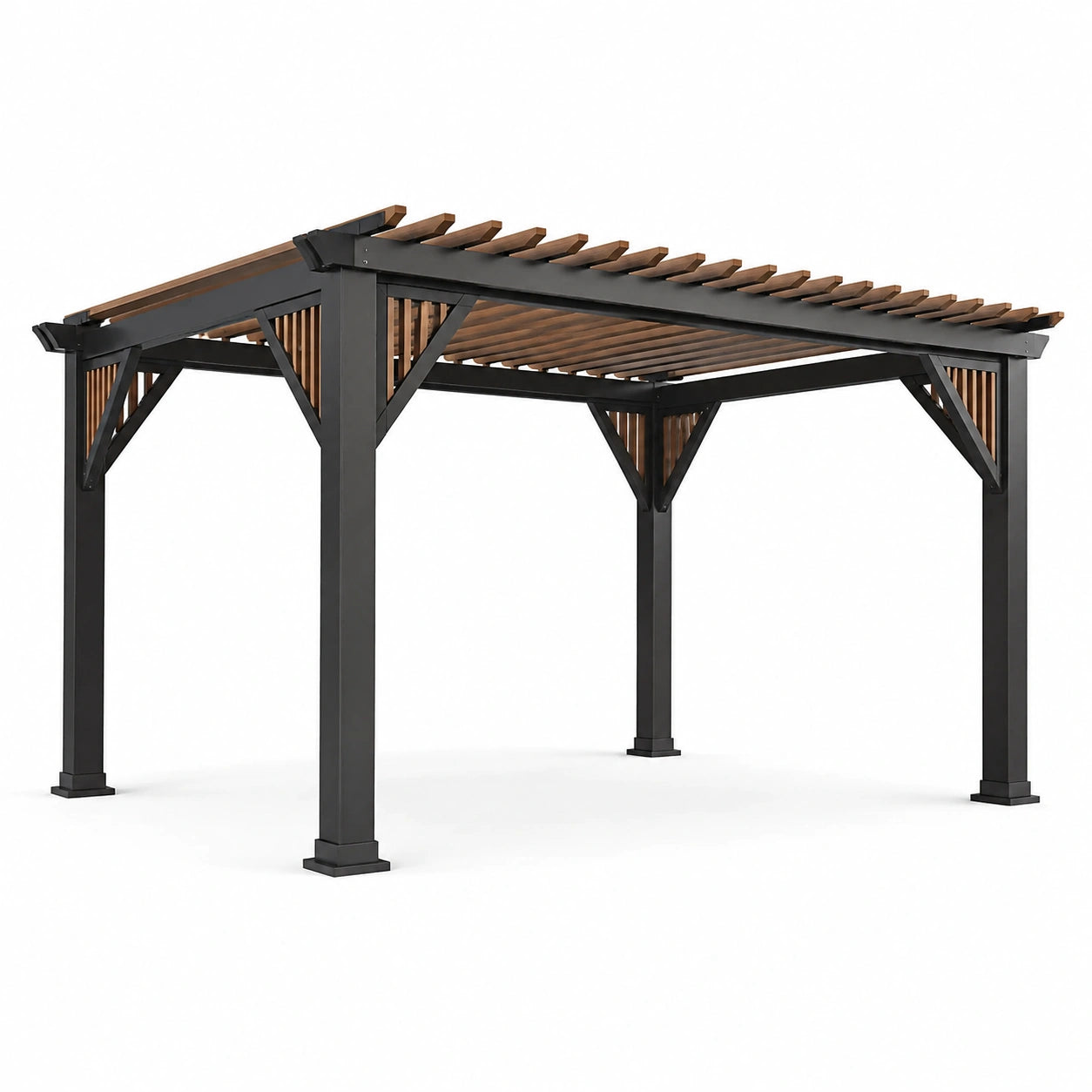Pergola en aluminium et bois avec toit à lames 3x3 m noir et marron