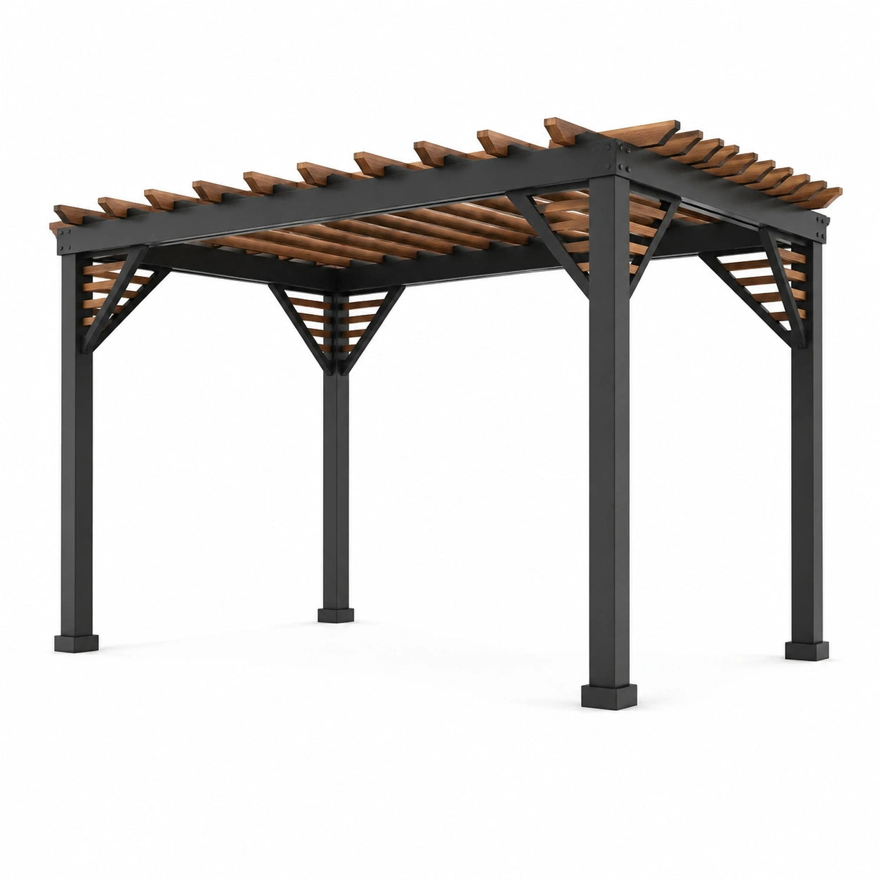 Pergola en aluminium et cèdre noir/marron 300x300x234 cm