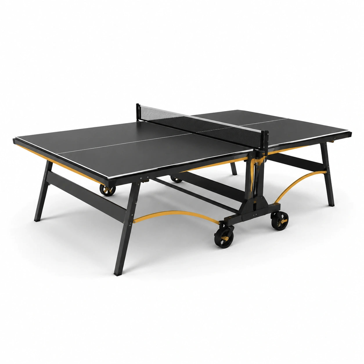 Table de ping-pong pliable en métal noir avec filet